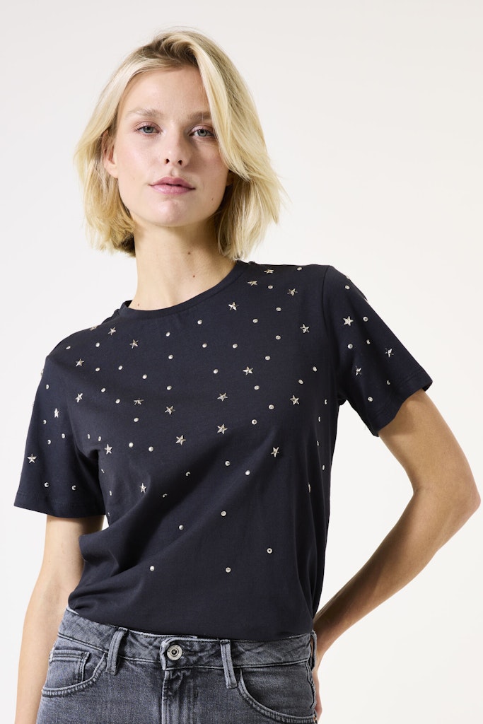 T-Shirt Donna Garcia Oversize Con Scollo A V E Brillantini – Puro Cotone, Maniche Corte, Festa E Tempo Libero